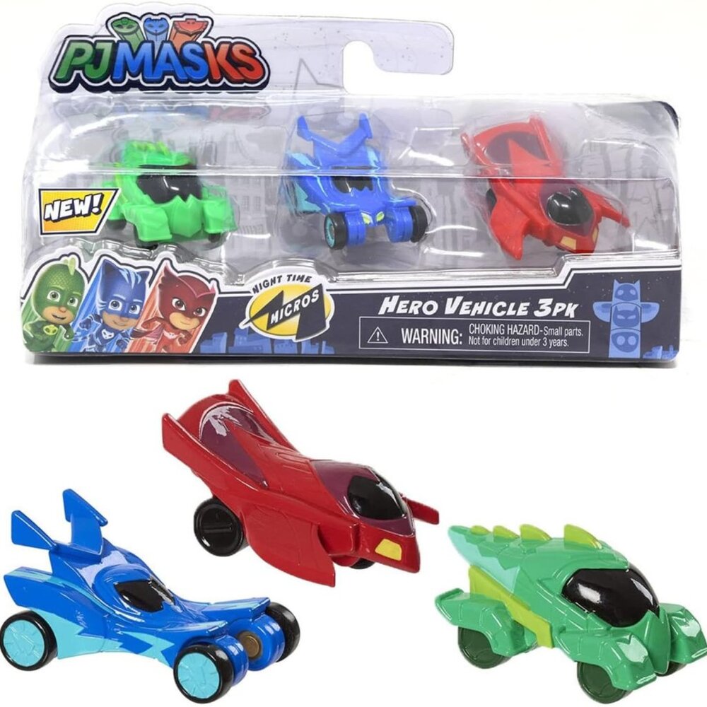 UPD PJ Masks Night Time Micros Hero Vehicle 3pk in packs green red green NWT